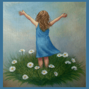 Kuvassa Anne Ketolan maalaus tytöstä auringonkukkien keskellä.