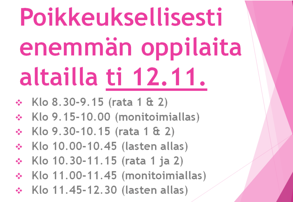 Tällä viikolla jälleen altaita varattuna, huomioi tämä, kun tulet altaille! 