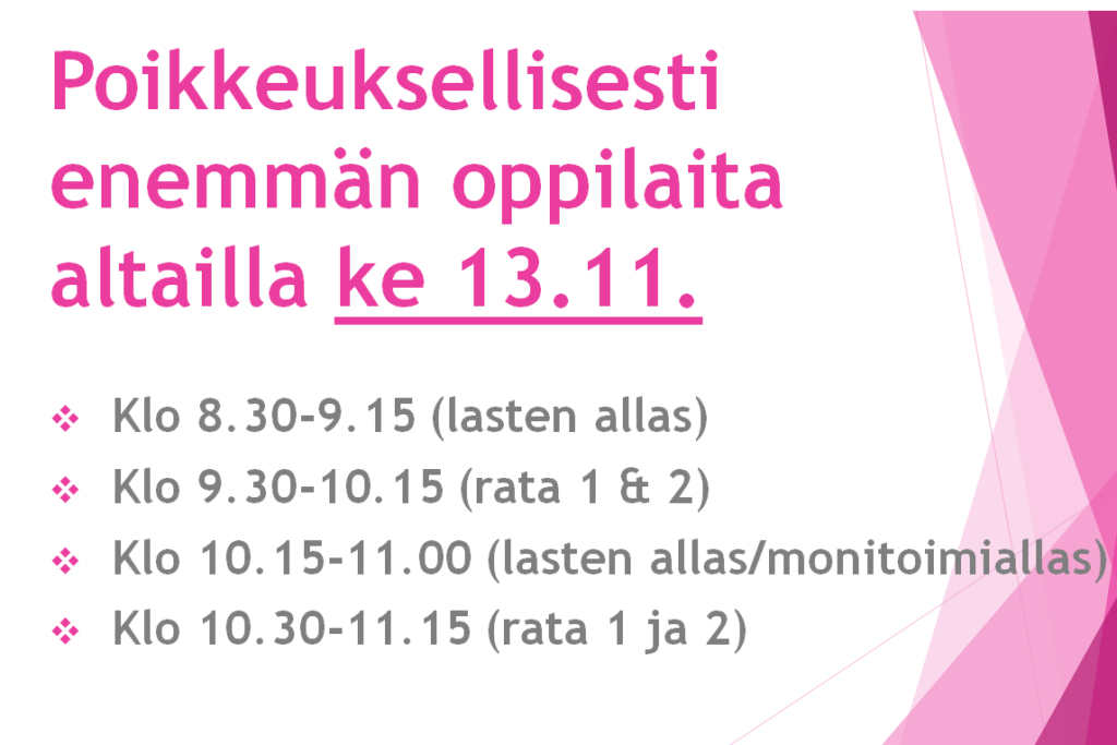 Tällä viikolla jälleen altaita varattuna, huomioi tämä, kun tulet altaille! 