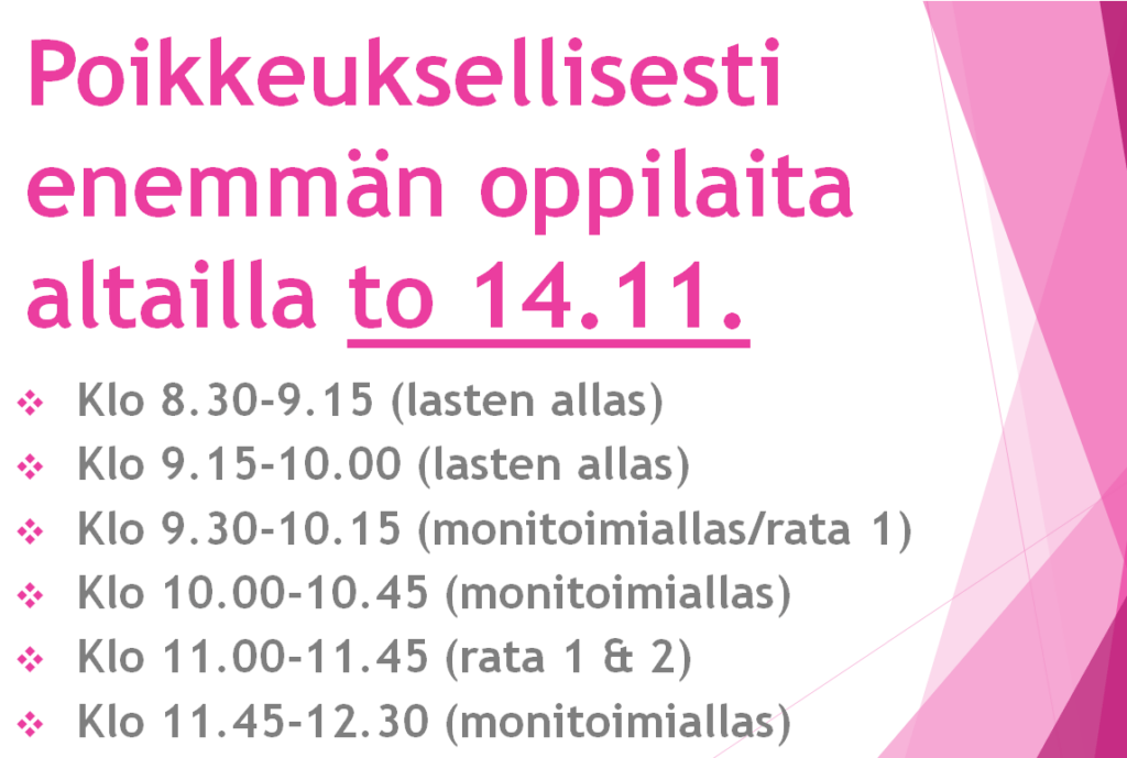 Tällä viikolla jälleen altaita varattuna, huomioi tämä, kun tulet altaille! 