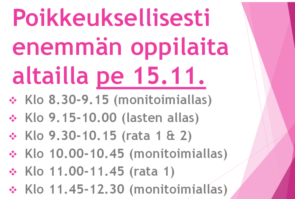 Tällä viikolla jälleen altaita varattuna, huomioi tämä, kun tulet altaille! 