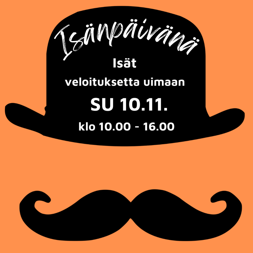 Isänpäivänä su 10.11. isät uimaan veloituksetta klo 10-16. Lisätietoja uinninvalvomosta 044-4325442.