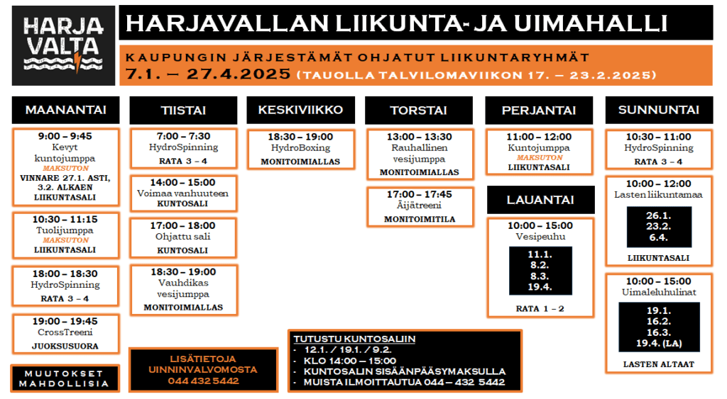 Kevään 2025 liikuntalukujärjestys