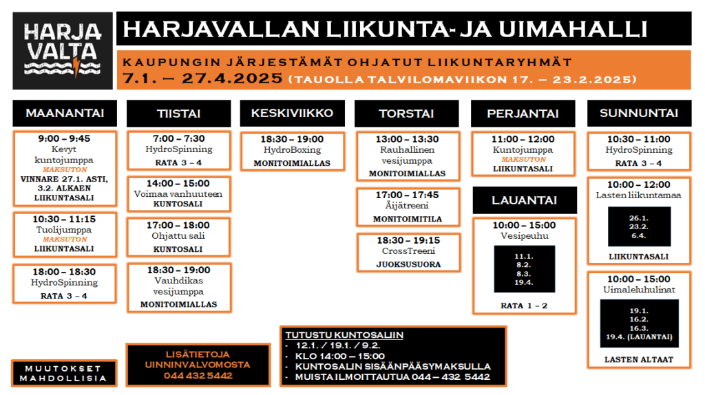 Kevään 2025 liikuntalukujärjestys